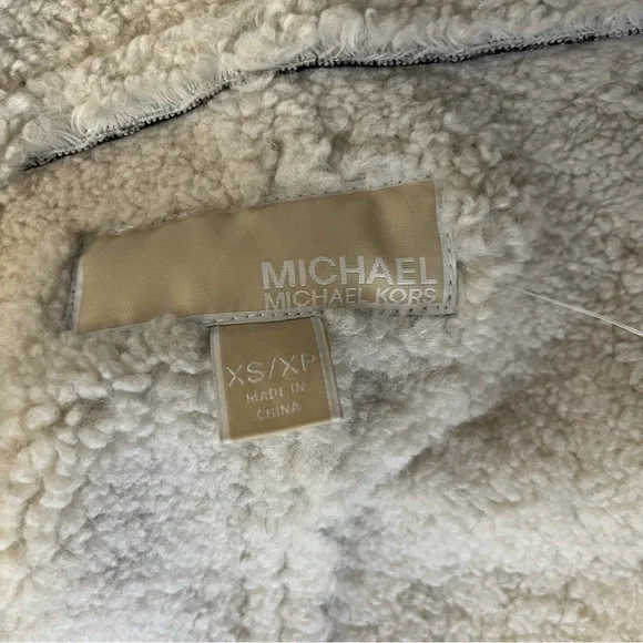 NWOT Michael Michael Kors Black/Bone Aviator Jacket Faux Suede Sherpa Size XS - Picture 9 of 11